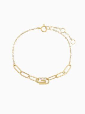 Adina Eden Pavé Safety Pin Paperclip Bracelet in Gold